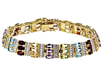 Picture of Blue Topaz 18k Yellow Gold Over Silver Two-Tone Bracelet 14.95ctw