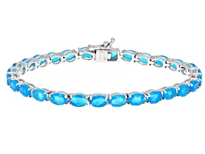 Blue Opal Rhodium Over Sterling Silver Tennis Bracelet 7.20ctw