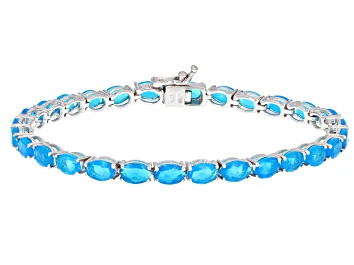 Picture of Blue Opal Rhodium Over Sterling Silver Tennis Bracelet 7.20ctw