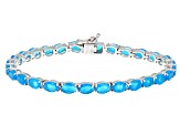 Blue Opal Rhodium Over Sterling Silver Tennis Bracelet 7.20ctw