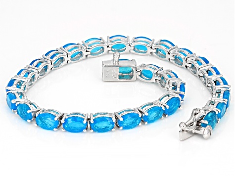 Blue Opal Rhodium Over Sterling Silver Tennis Bracelet 7.20