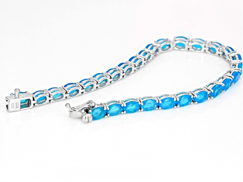 Blue Opal Rhodium Over Sterling Silver Tennis Bracelet 7.20ctw