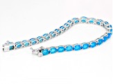 Blue Opal Rhodium Over Sterling Silver Tennis Bracelet 7.20ctw