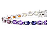 Multi-Color Multi Gemstone Platinum Over Sterling Silver Tennis Bracelet 12.41ctw