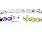 Multi-Color Multi Gemstone Platinum Over Sterling Silver Tennis Bracelet 12.41ctw