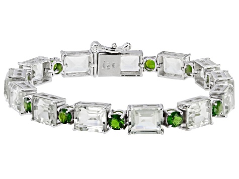 Green Prasiolite Rhodium Over Sterling Silver Bracelet 32.63ctw