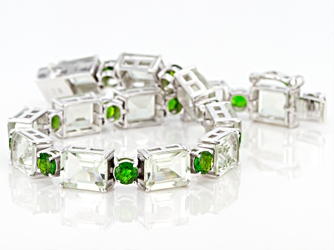 Green Prasiolite Rhodium Over Sterling Silver Bracelet 32.63ctw