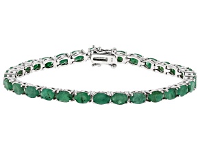 Green Emerald Rhodium Over Sterling Silver Tennis Bracelet 7.00ctw