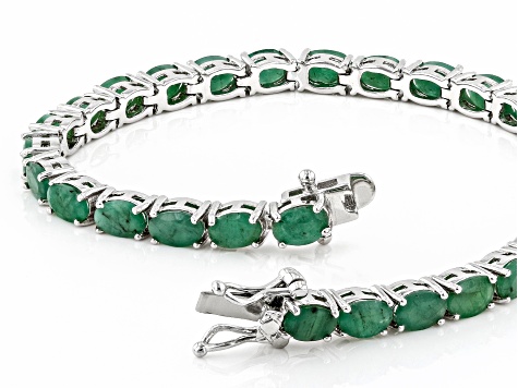 Green Emerald Rhodium Over Sterling Silver Tennis Bracelet 7.00ctw