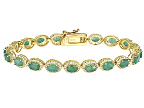 Green Emerald 18k Yellow Gold Over Sterling Silver Tennis Bracelet 7.00ctw