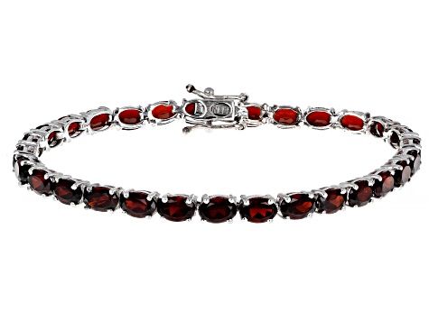 Red Garnet Rhodium Over Sterling Silver Tennis Bracelet 16.20ctw