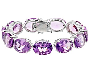Purple Amethyst Rhodium Over Sterling Silver Tennis Bracelet 85.00ctw