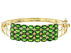 Green Russian Chrome Diopside 18k Yellow Gold Over Sterling Silver Bangle Bracelet 14.40ctw
