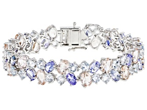 Multi-Gemstone Rhodium Over Sterling Silver Bracelet 18.95ctw