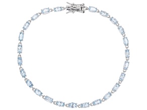 Blue Aquamarine Rhodium Over Sterling Silver Tennis Bracelet 4.18ctw
