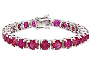 Red Lab Created Ruby Rhodium Over Sterling Silver Tennis Bracelet 22.50ctw