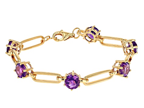 Purple African Amethyst 14k Yellow Gold Over Sterling Silver Paperclip Bracelet 6.00ctw
