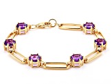 Purple African Amethyst 14k Yellow Gold Over Sterling Silver Paperclip Bracelet 6.00ctw