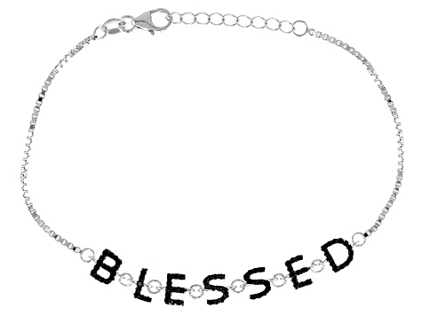 Black Spinel Rhodium Over Sterling Silver "Blessed" Bracelet 0.42ctw