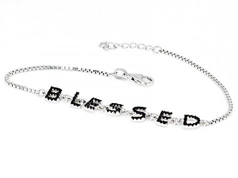 Black Spinel Rhodium Over Sterling Silver "Blessed" Bracelet 0.42ctw