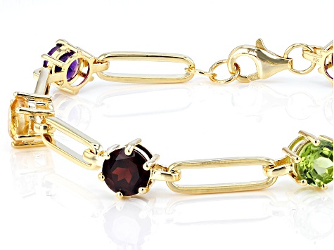 Multicolor Multi-Gemstone 18k Yellow Gold Over Sterling Silver Paperclip Station Bracelet 5.00ctw