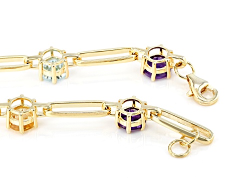 Multicolor Multi-Gemstone 18k Yellow Gold Over Sterling Silver Paperclip Station Bracelet 5.00ctw
