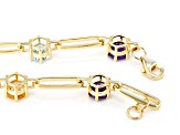 Multicolor Multi-Gemstone 18k Yellow Gold Over Sterling Silver Paperclip Station Bracelet 5.00ctw