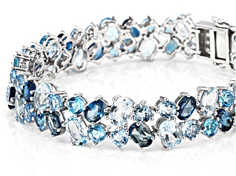 Swiss Blue Topaz Rhodium Over Sterling Silver Bracelet 18.95ctw