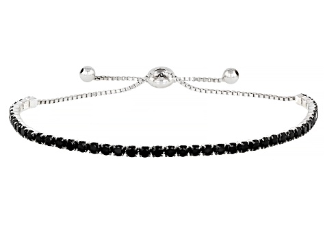 Black Spinel Rhodium Over Sterling Silver Bolo Bracelet 3.25ctw