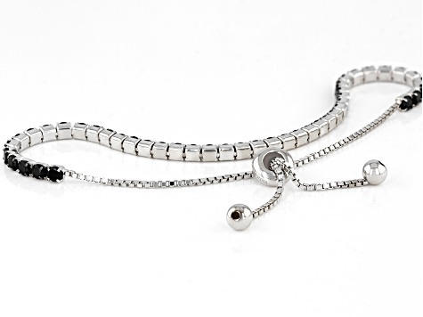 Black Spinel Rhodium Over Sterling Silver Bolo Bracelet 3.25ctw