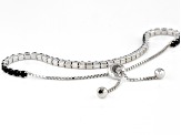 Black Spinel Rhodium Over Sterling Silver Bolo Bracelet 3.25ctw