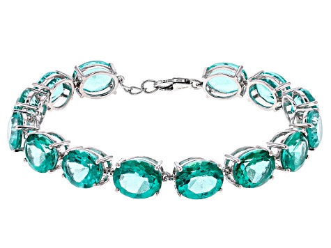 Green Topaz Platinum Over Sterling Silver Tennis Bracelet 60.00ctw