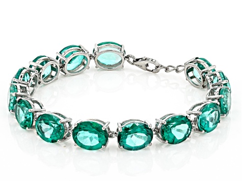 Green Topaz Platinum Over Sterling Silver Tennis Bracelet 60.00ctw
