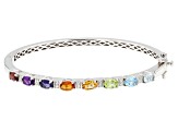 Multi-Color Multi-Gemstone Rhodium Over Sterling Silver Bangle 3.37ctw