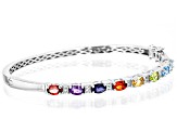 Multi-Color Multi-Gemstone Rhodium Over Sterling Silver Bangle 3.37ctw