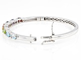 Multi-Color Multi-Gemstone Rhodium Over Sterling Silver Bangle 3.37ctw