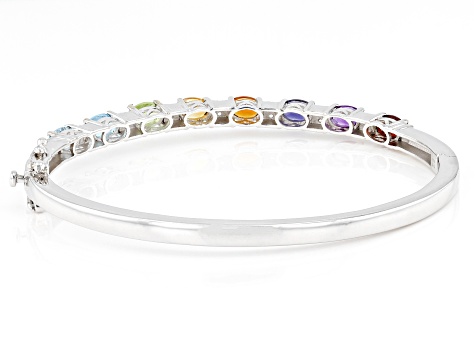 Multi-Color Multi-Gemstone Rhodium Over Sterling Silver Bangle 3.37ctw