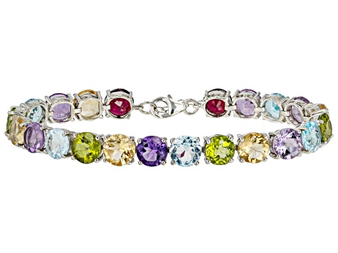 Multi-Color Multi Gemstone Rhodium Over Sterling Silver Bracelet 44.50ctw
