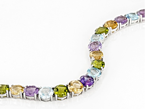 Multi-Color Multi Gemstone Rhodium Over Sterling Silver Bracelet 44.50ctw