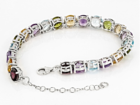 Multi-Color Multi Gemstone Rhodium Over Sterling Silver Bracelet 44.50ctw