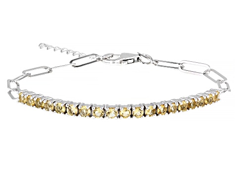 Yellow Citrine Rhodium Over Sterling Silver Paperclip Bracelet 0.75ctw