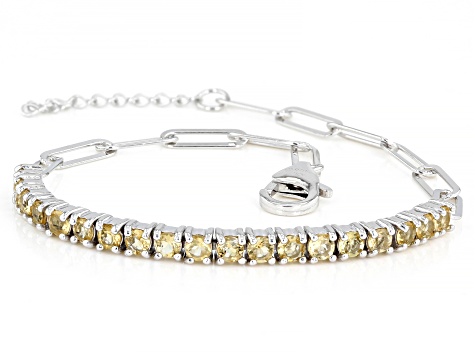 Yellow Citrine Rhodium Over Sterling Silver Paperclip Bracelet 0.75ctw