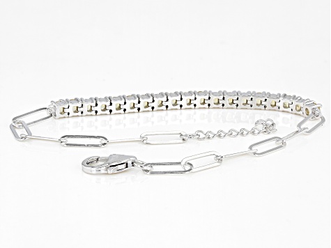 Yellow Citrine Rhodium Over Sterling Silver Paperclip Bracelet 0.75ctw
