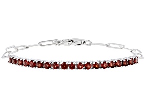 Red Garnet Rhodium Over Sterling Silver Paperclip Bracelet 1.99ctw
