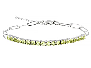Green Peridot Rhodium Over Sterling Silver Paperclip Bracelet 1.75ctw