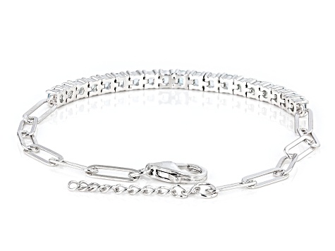 Sky Blue Glacier Topaz Rhodium Over Sterling Silver Paperclip Bracelet 1.80ctw