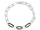 Black Spinel Rhodium Over Sterling Silver Paperclip Link Bracelet 1.03ctw