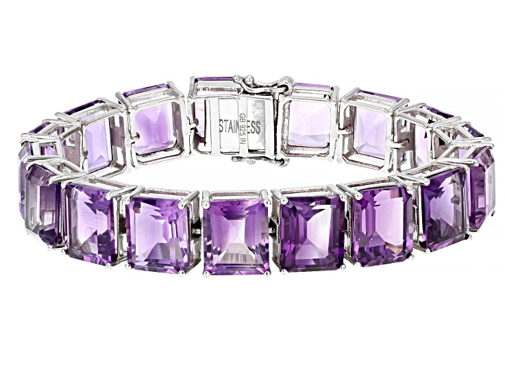 Purple Amethyst Platinum Over Sterling Silver Tennis Bracelet 91.50ctw