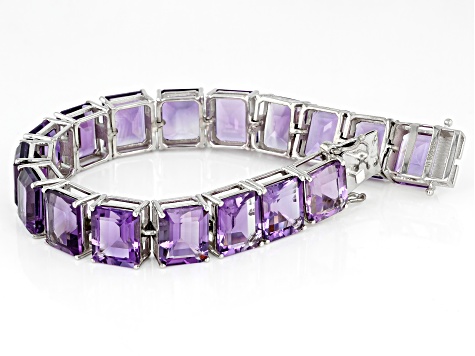 Purple Amethyst Platinum Over Sterling Silver Tennis Bracelet 91.50ctw