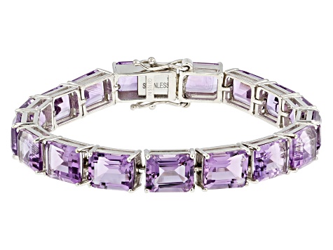 Purple Amethyst Platinum Over Sterling Silver Tennis Bracelet 51.50ctw